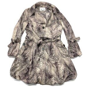 MaxMara Belted Coat Womens Large Animal Print‎ Lightweight Button Up Flared